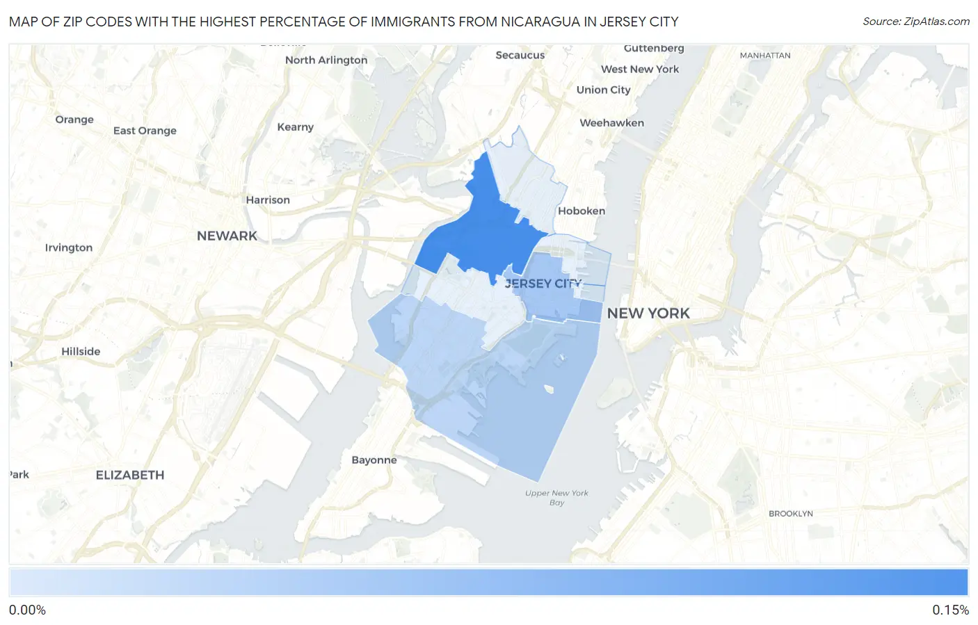 Zip Codes with the Highest Percentage of Immigrants from Nicaragua in Jersey City Map