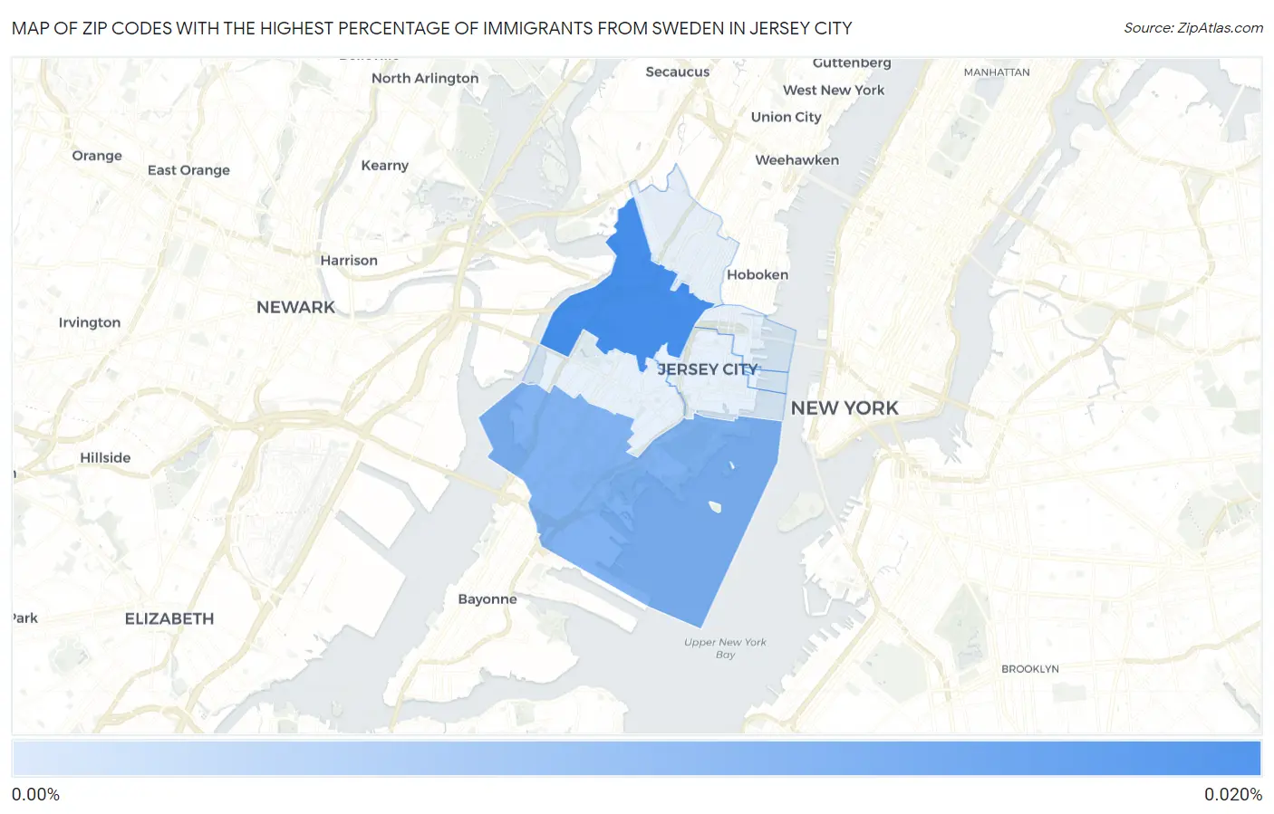 Zip Codes with the Highest Percentage of Immigrants from Sweden in Jersey City Map