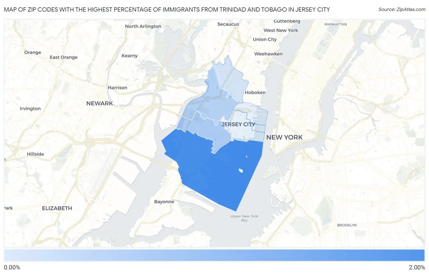 Zip Codes with the Highest Percentage of Immigrants from Trinidad and Tobago in Jersey City Map