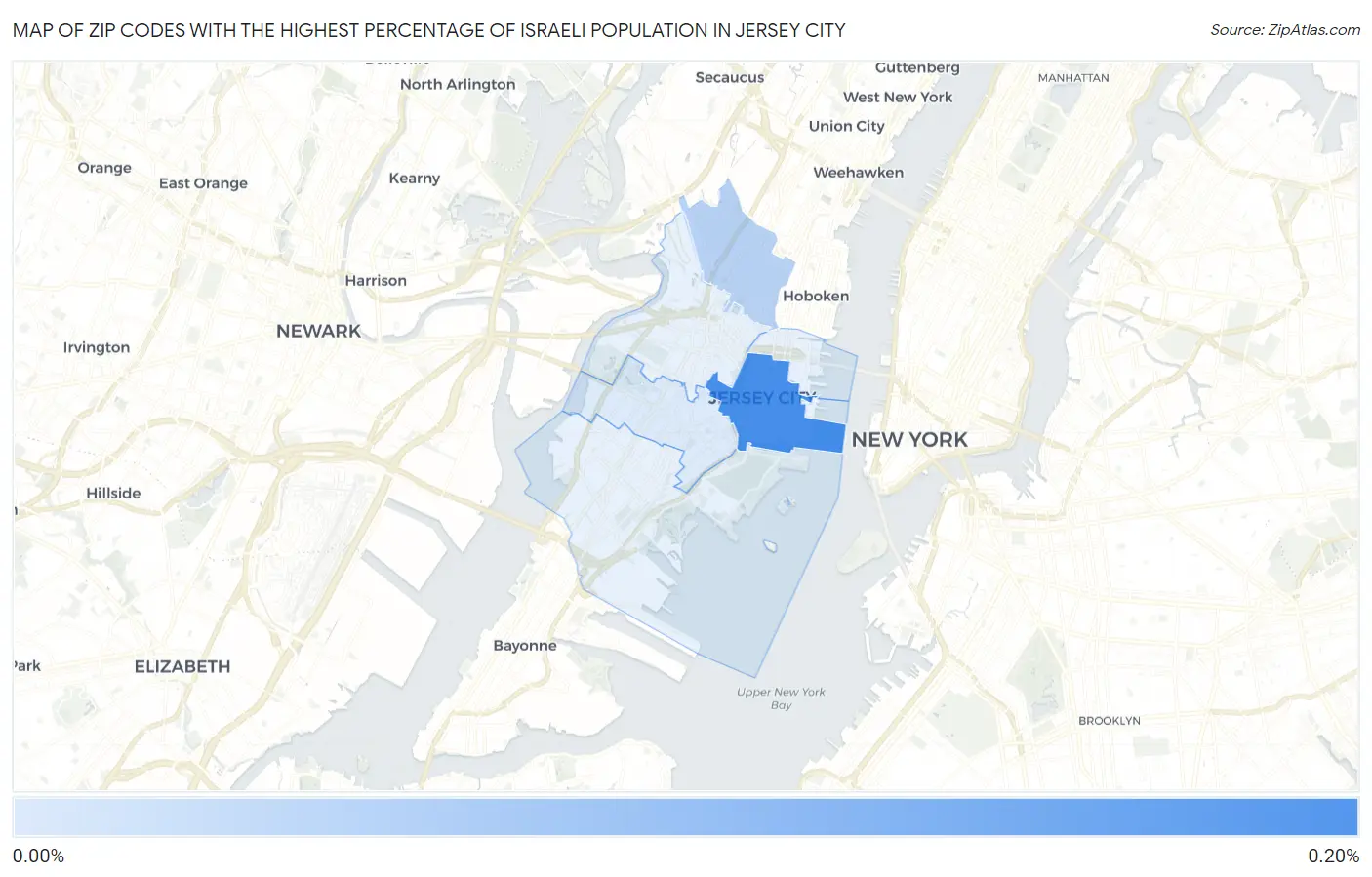 Zip Codes with the Highest Percentage of Israeli Population in Jersey City Map