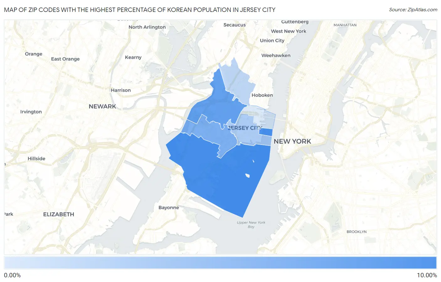 Zip Codes with the Highest Percentage of Korean Population in Jersey City Map