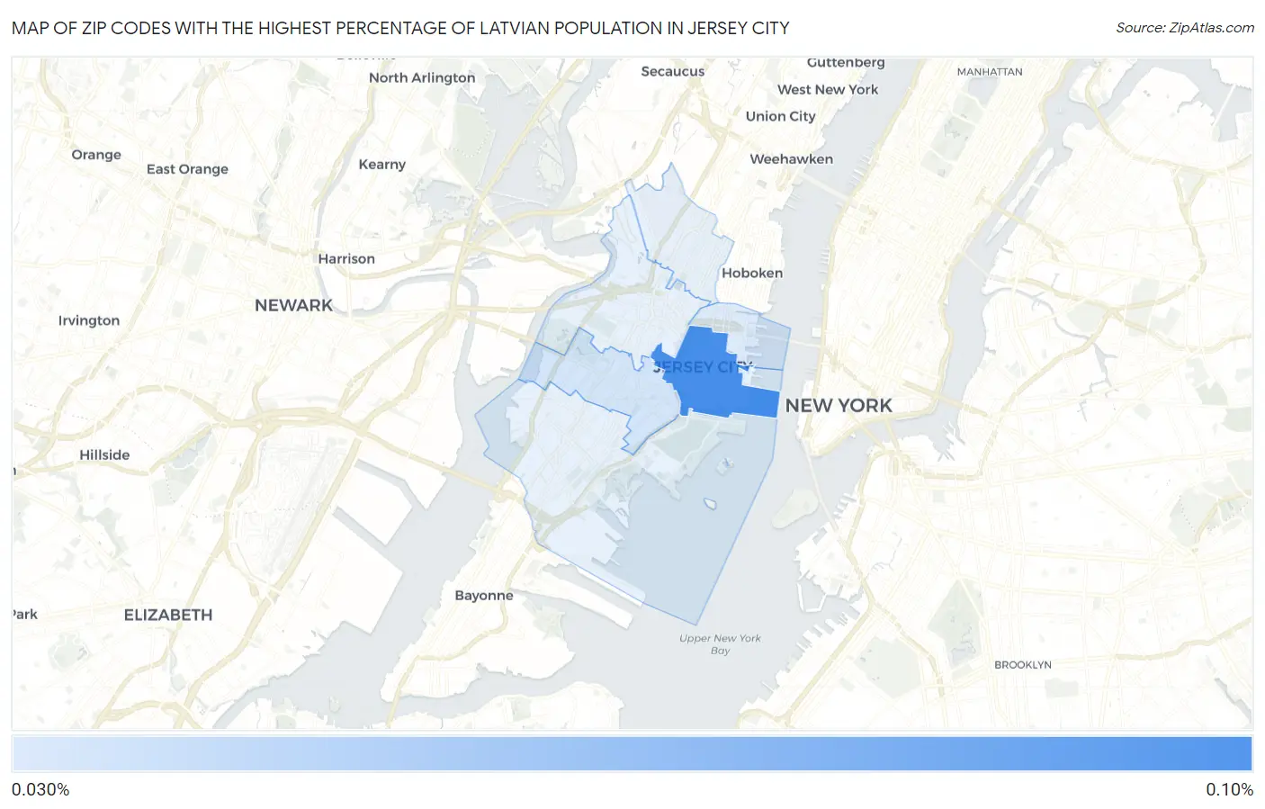 Zip Codes with the Highest Percentage of Latvian Population in Jersey City Map