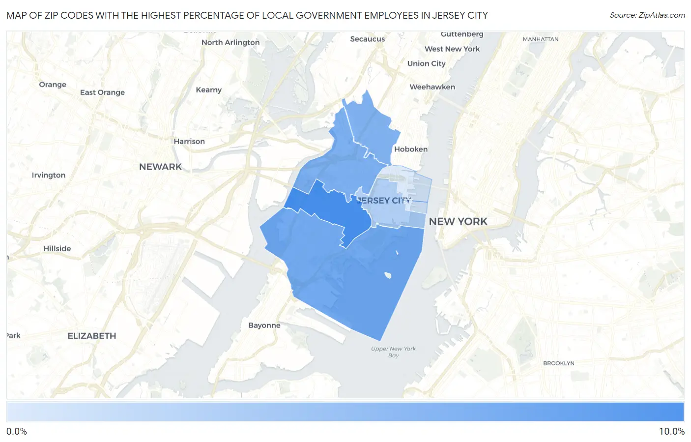 Zip Codes with the Highest Percentage of Local Government Employees in Jersey City Map