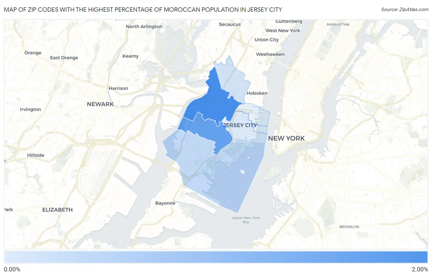 Zip Codes with the Highest Percentage of Moroccan Population in Jersey City Map