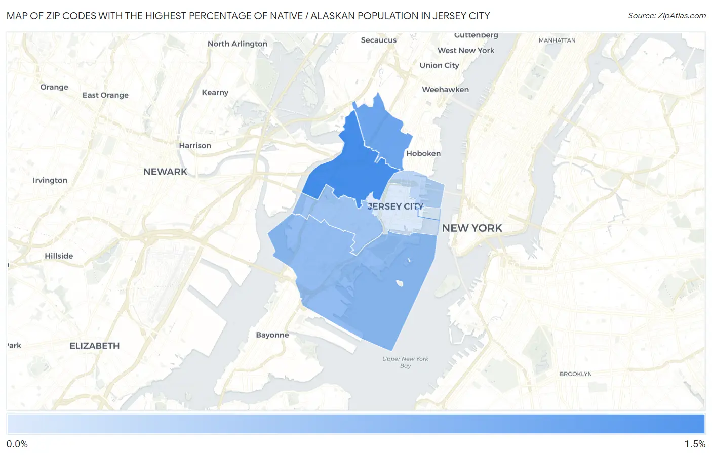 Zip Codes with the Highest Percentage of Native / Alaskan Population in Jersey City Map