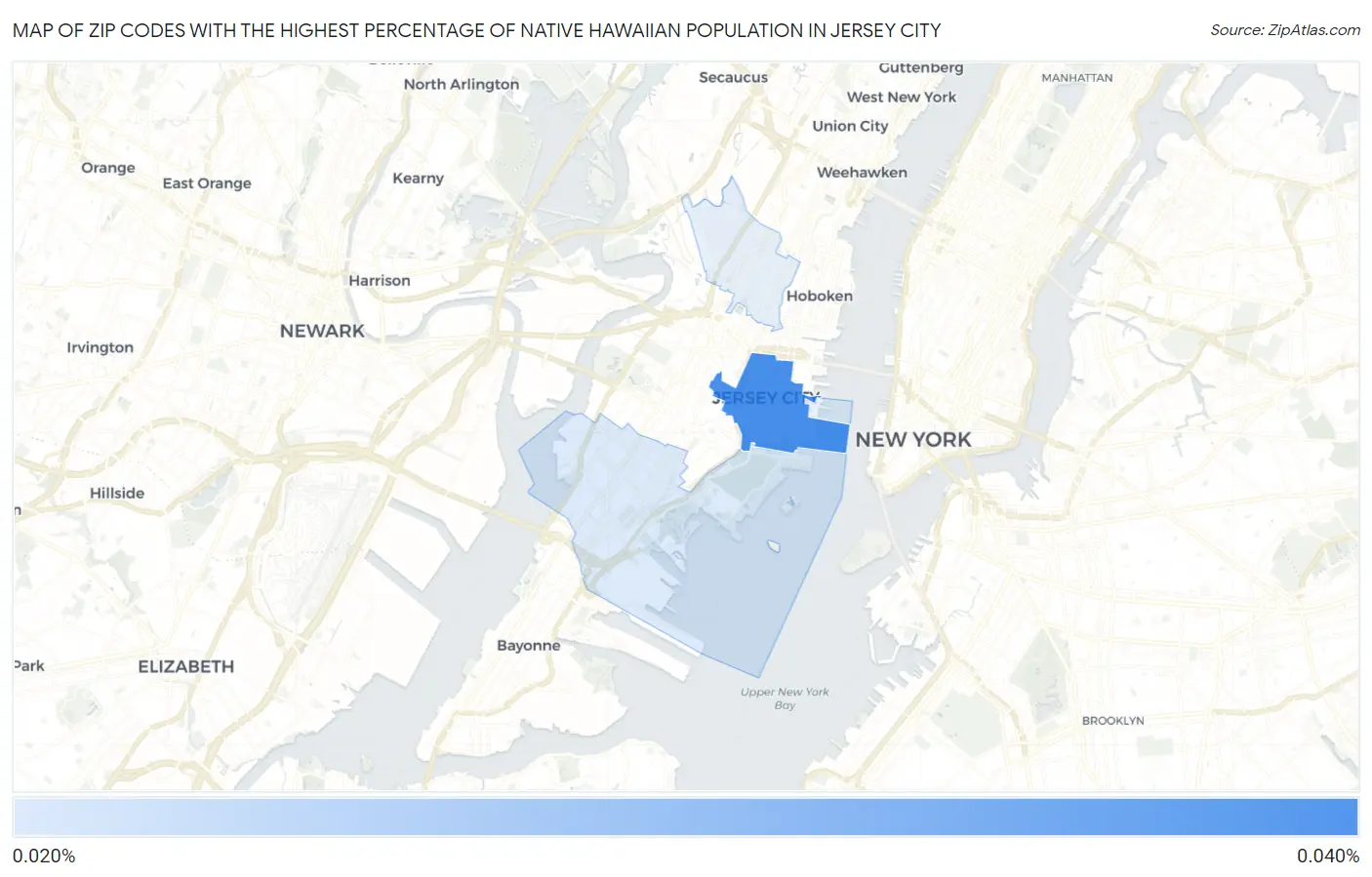 Zip Codes with the Highest Percentage of Native Hawaiian Population in Jersey City Map
