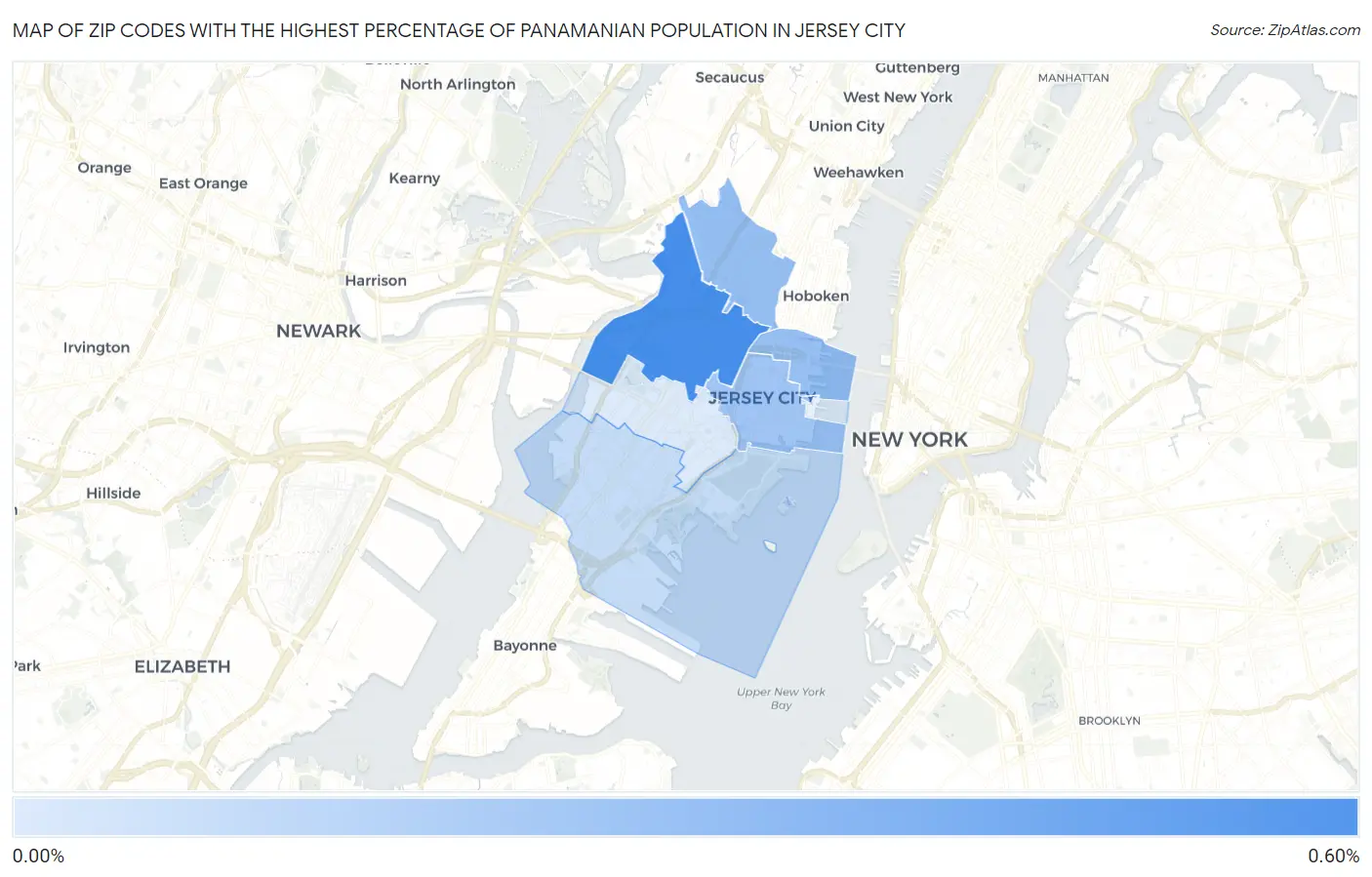 Zip Codes with the Highest Percentage of Panamanian Population in Jersey City Map
