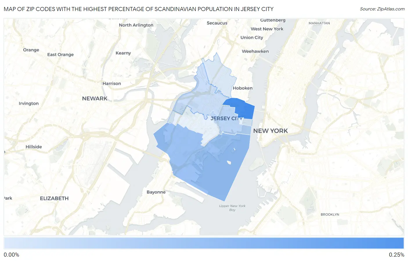 Zip Codes with the Highest Percentage of Scandinavian Population in Jersey City Map