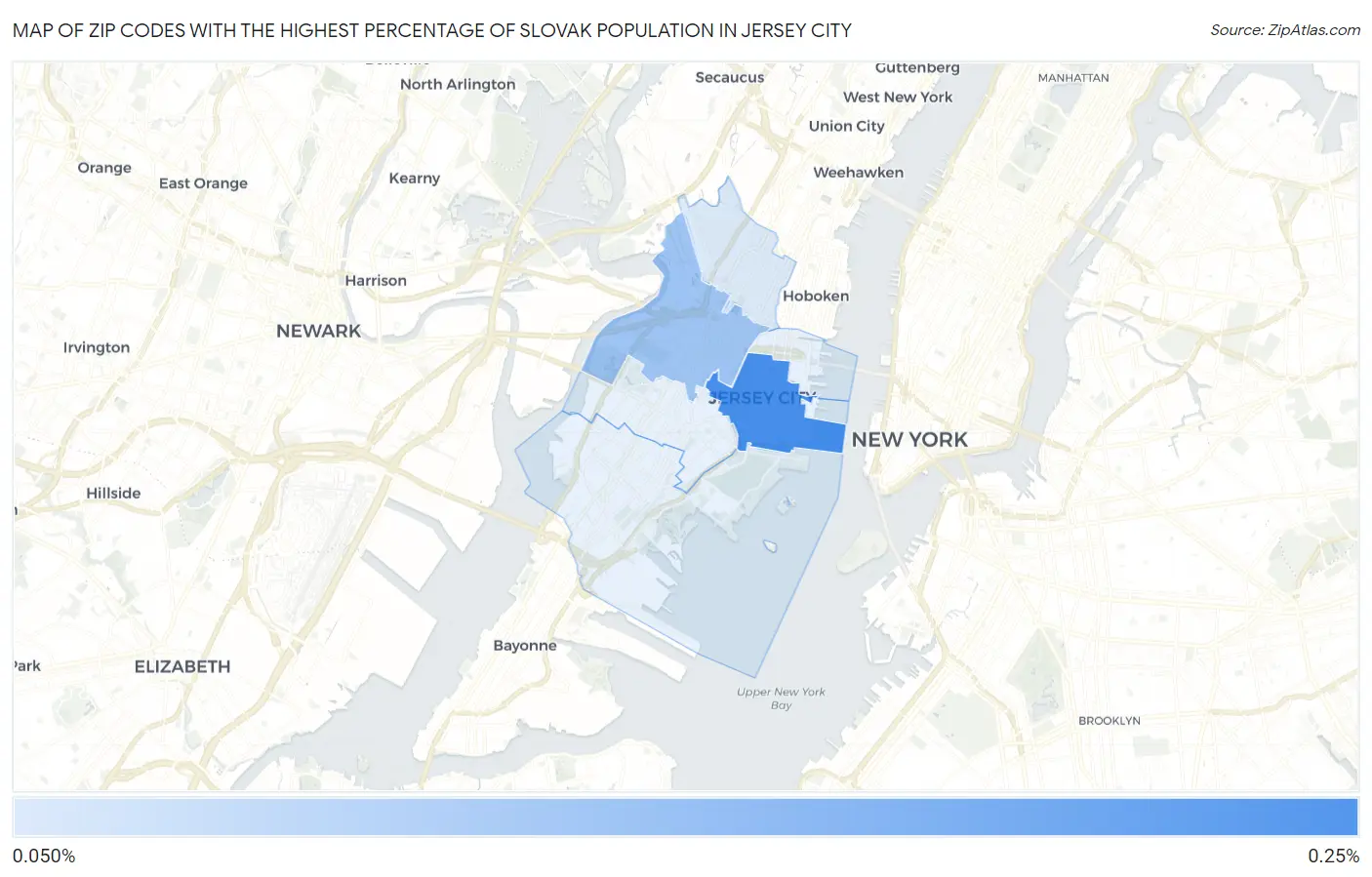 Zip Codes with the Highest Percentage of Slovak Population in Jersey City Map