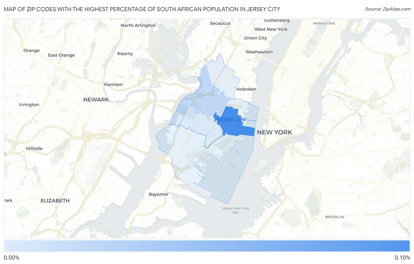 Zip Codes with the Highest Percentage of South African Population in Jersey City Map