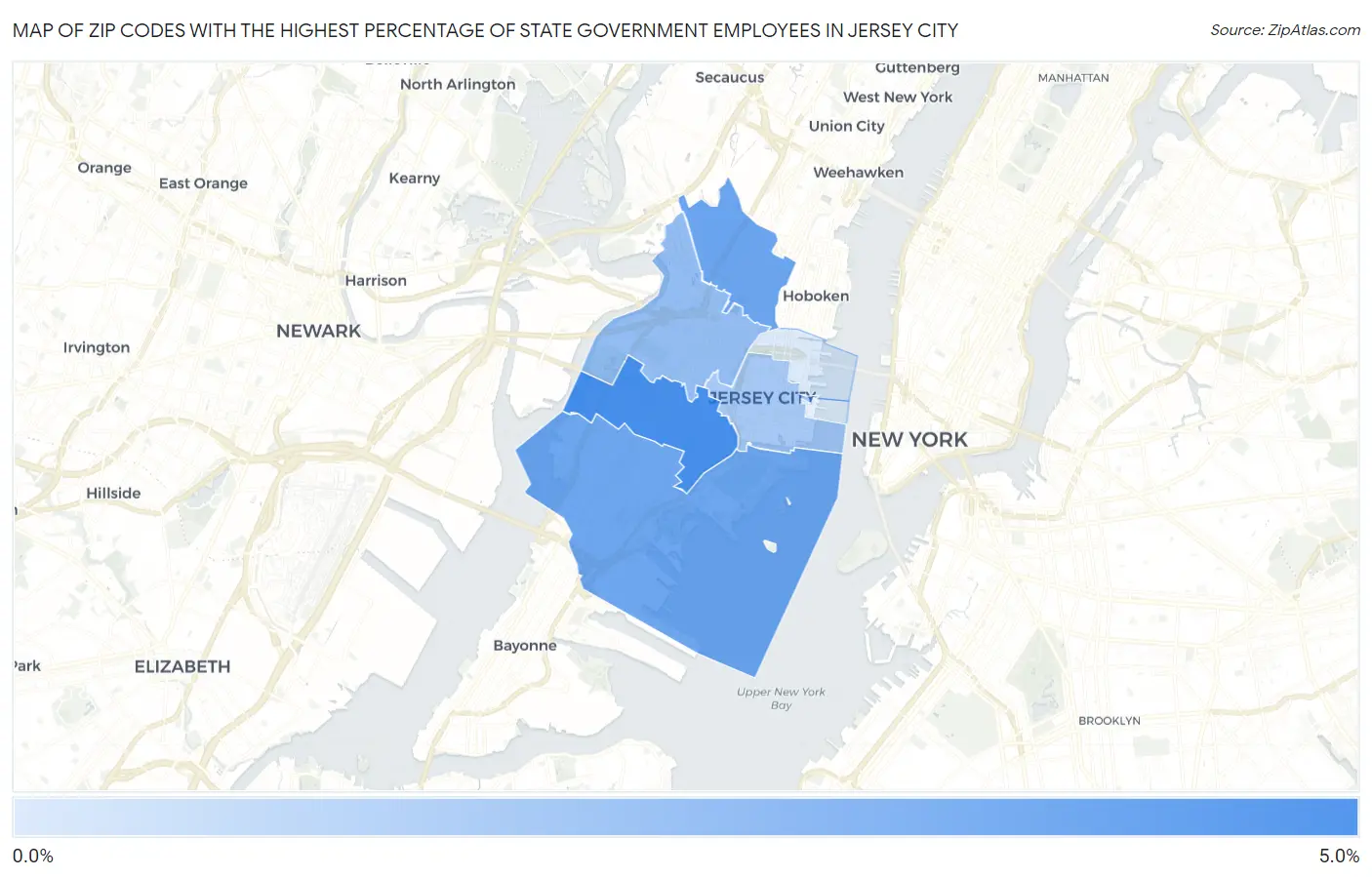 Zip Codes with the Highest Percentage of State Government Employees in Jersey City Map
