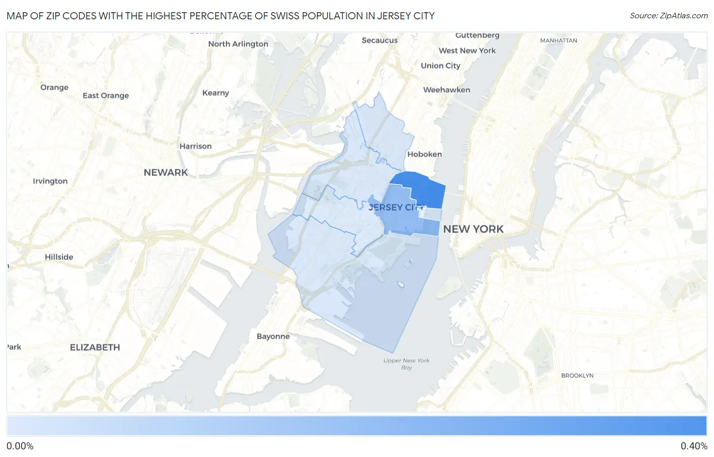 Zip Codes with the Highest Percentage of Swiss Population in Jersey City Map