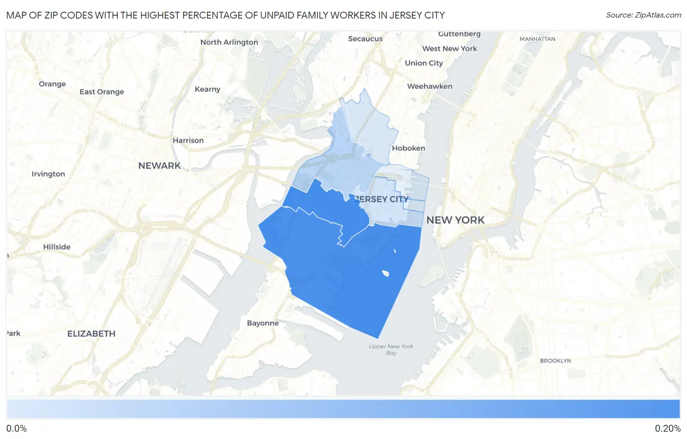 Zip Codes with the Highest Percentage of Unpaid Family Workers in Jersey City Map