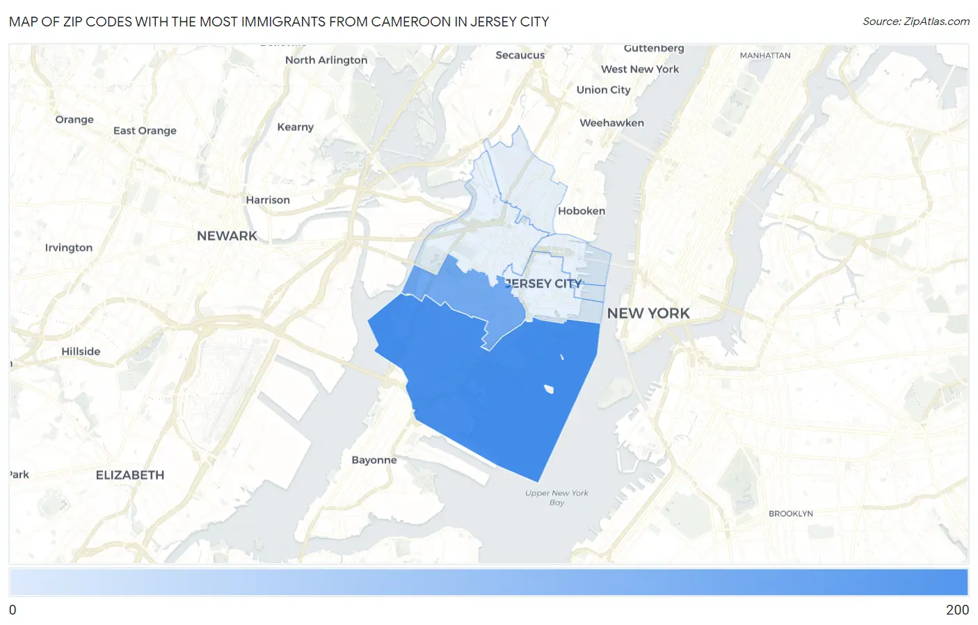 Zip Codes with the Most Immigrants from Cameroon in Jersey City Map