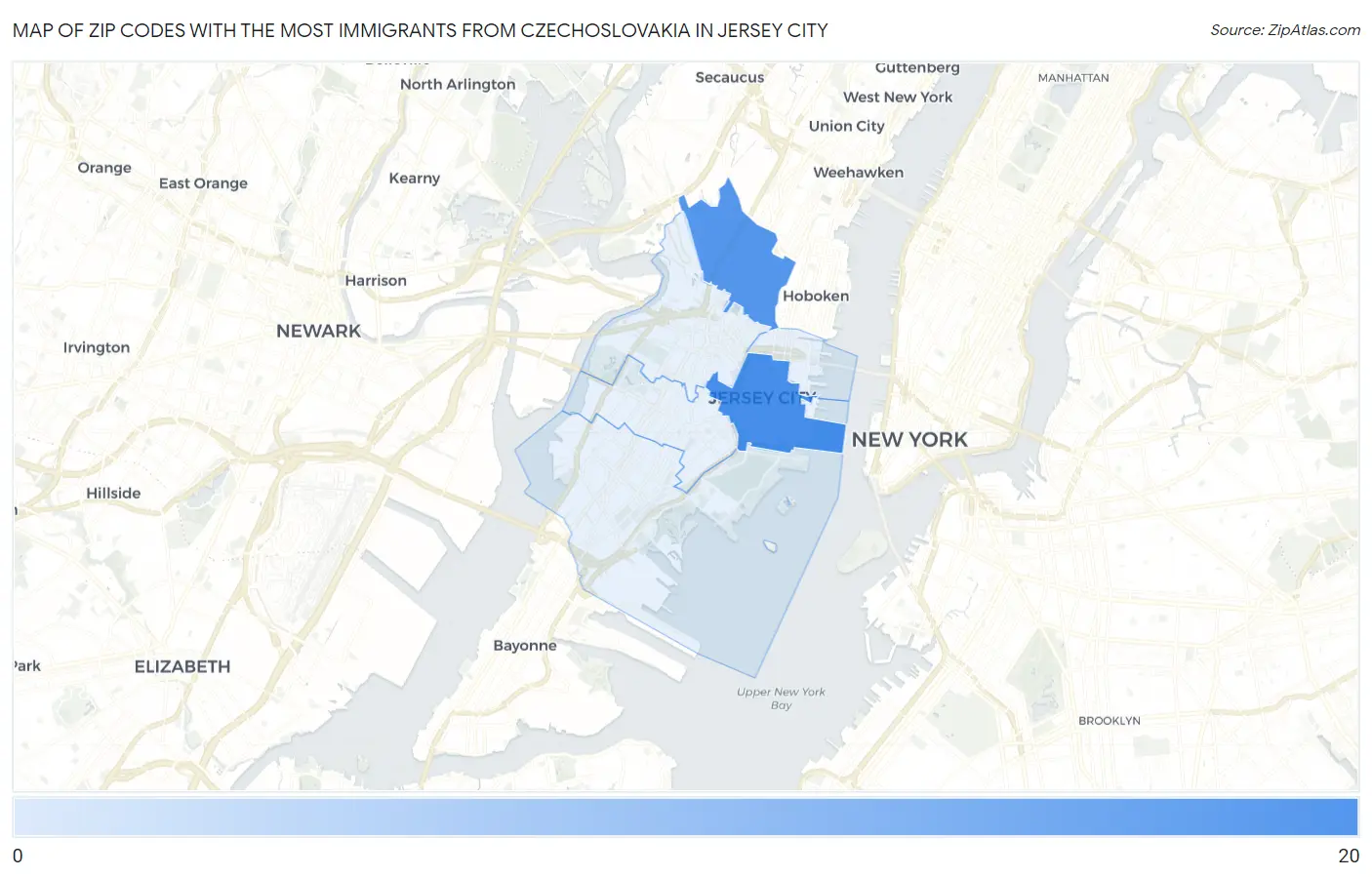 Zip Codes with the Most Immigrants from Czechoslovakia in Jersey City Map