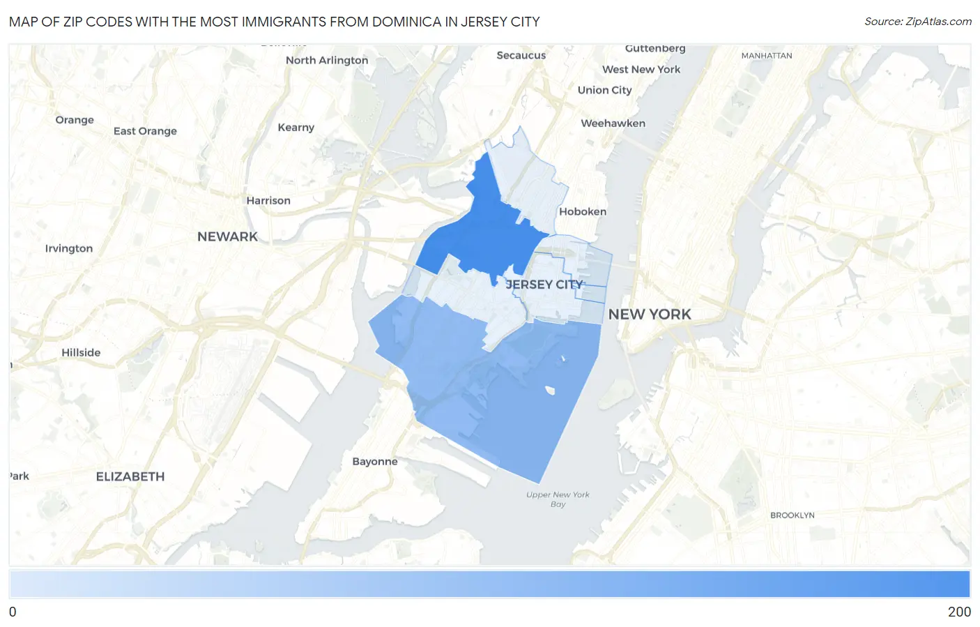 Zip Codes with the Most Immigrants from Dominica in Jersey City Map