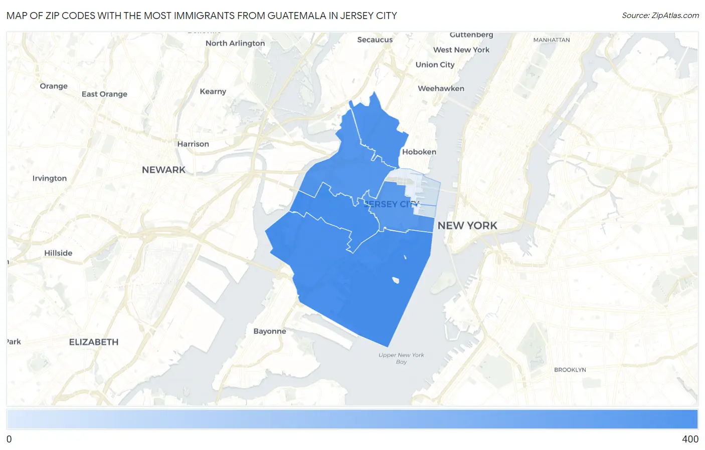 Zip Codes with the Most Immigrants from Guatemala in Jersey City Map