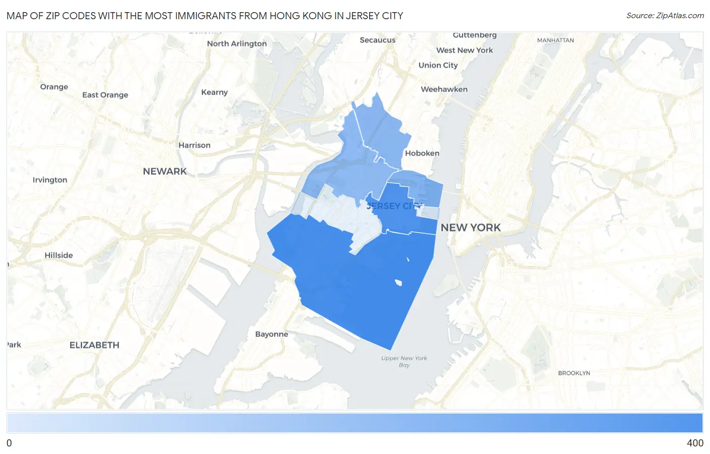 Zip Codes with the Most Immigrants from Hong Kong in Jersey City Map