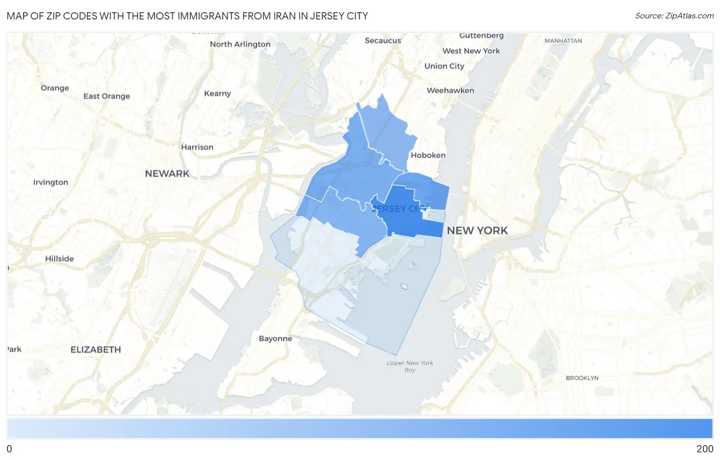 Zip Codes with the Most Immigrants from Iran in Jersey City Map