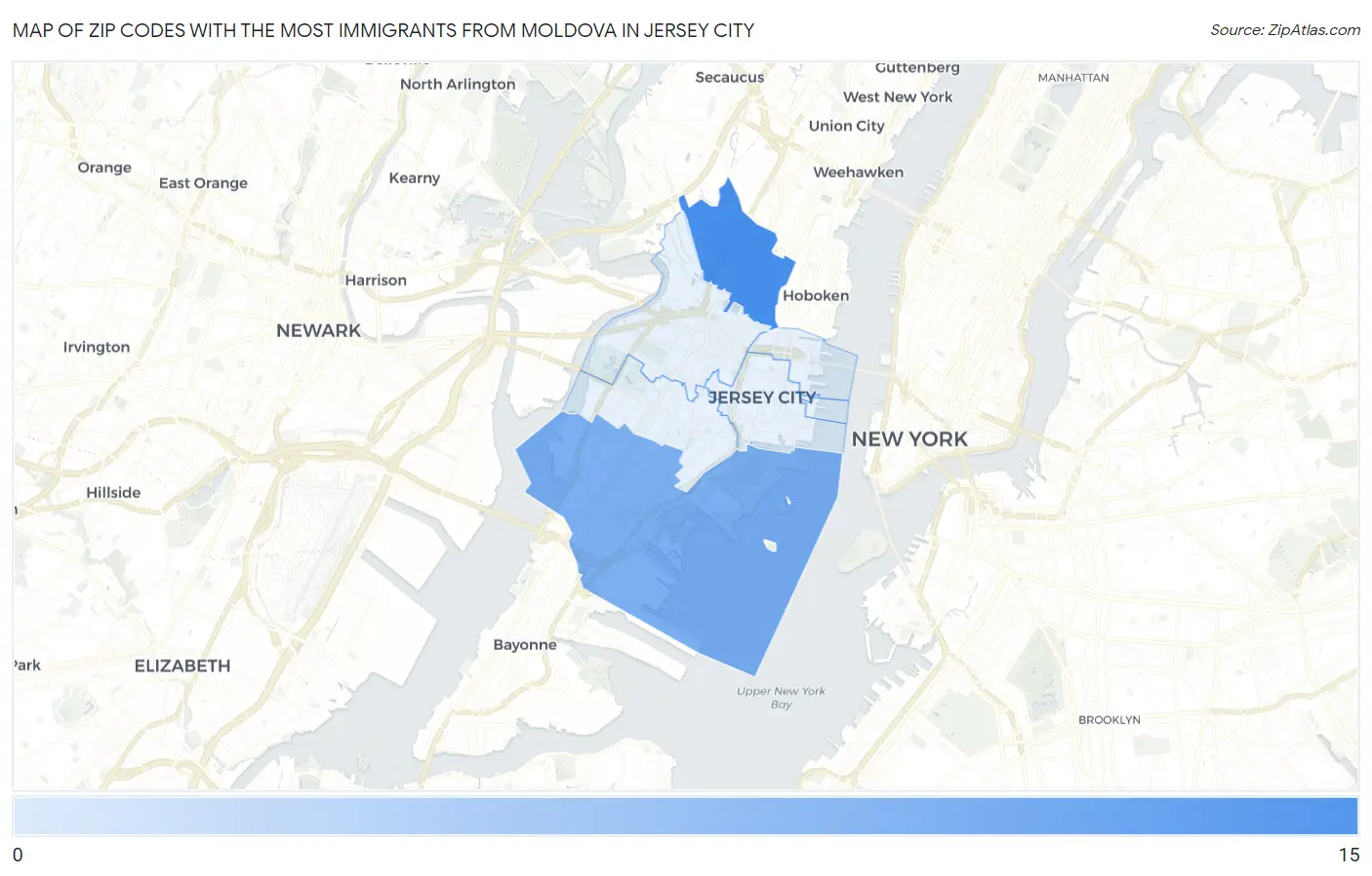 Zip Codes with the Most Immigrants from Moldova in Jersey City Map