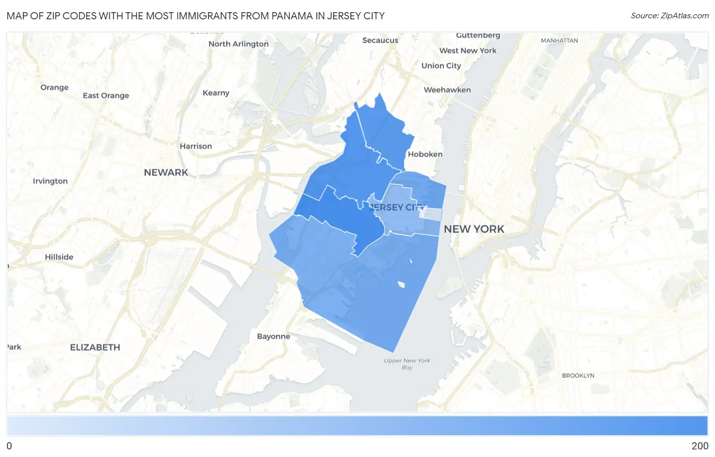 Zip Codes with the Most Immigrants from Panama in Jersey City Map