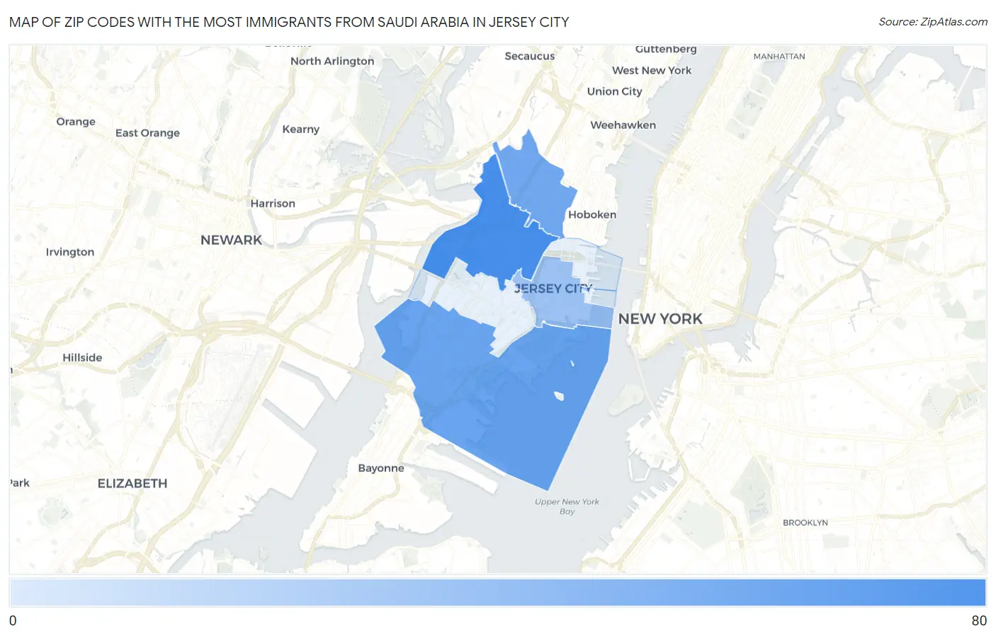 Zip Codes with the Most Immigrants from Saudi Arabia in Jersey City Map