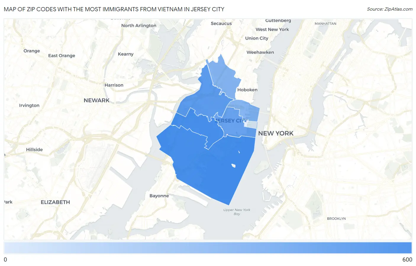 Zip Codes with the Most Immigrants from Vietnam in Jersey City Map