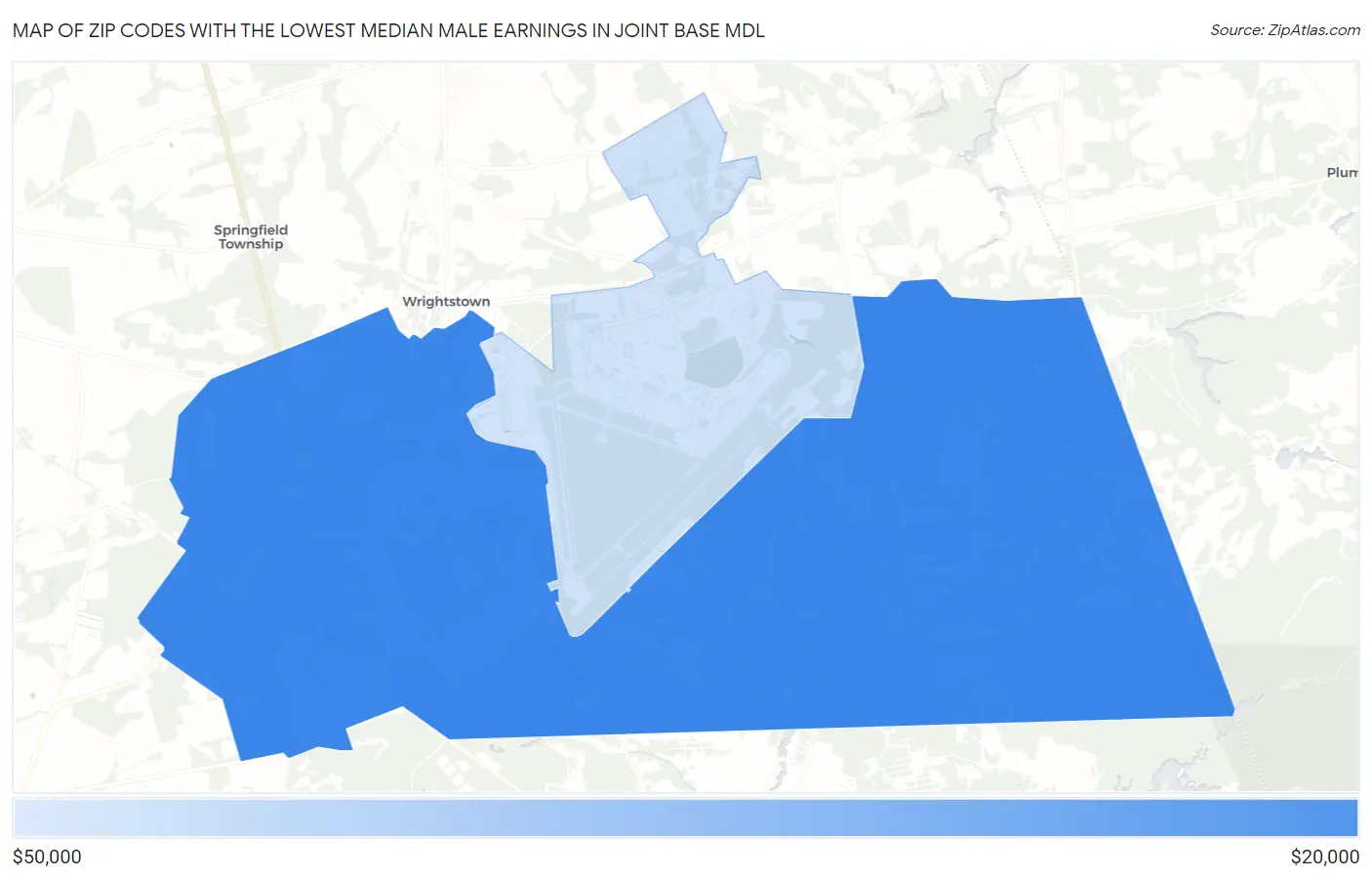 Zip Codes with the Lowest Median Male Earnings in Joint Base Mdl Map