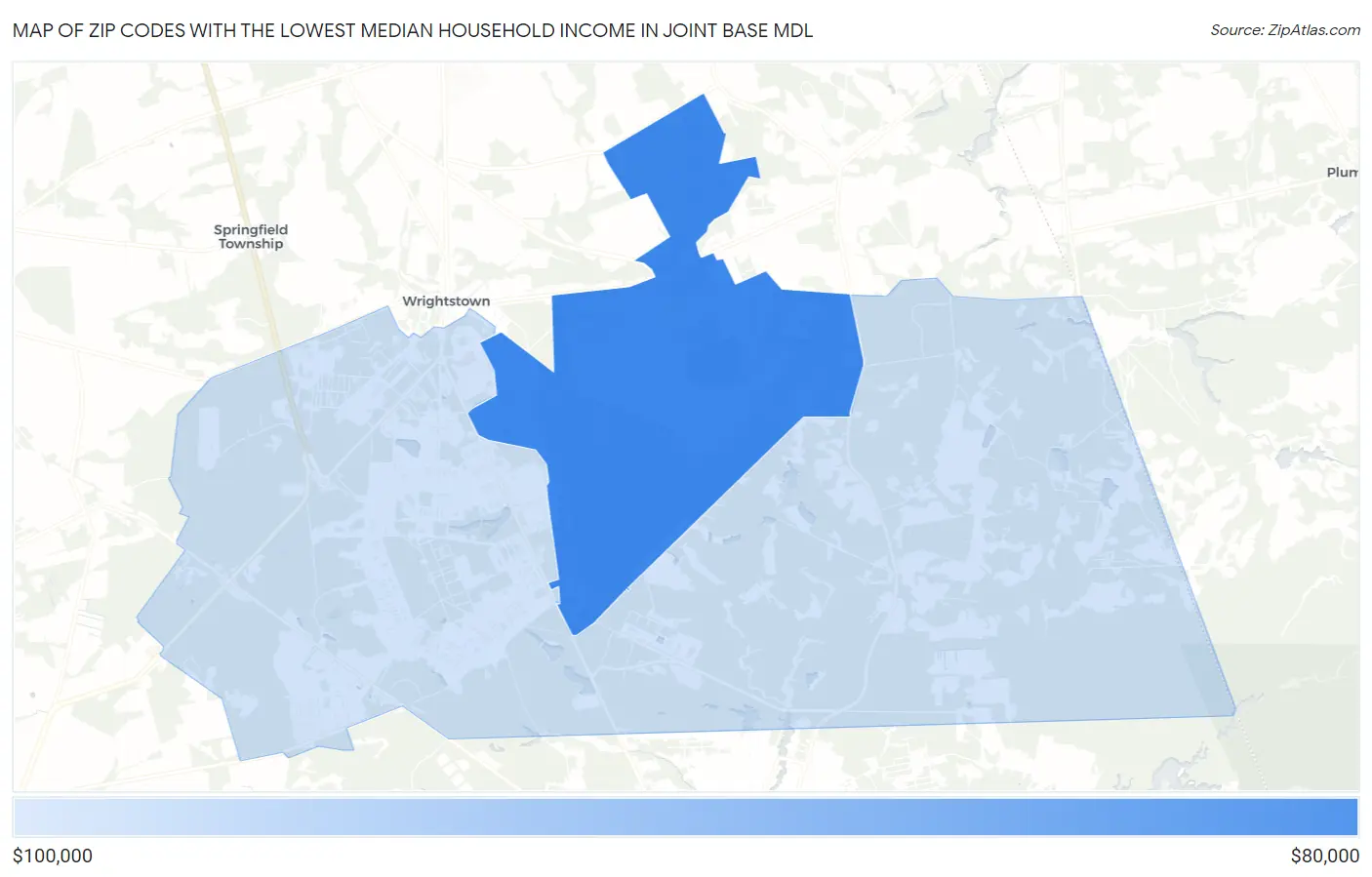 Zip Codes with the Lowest Median Household Income in Joint Base Mdl Map