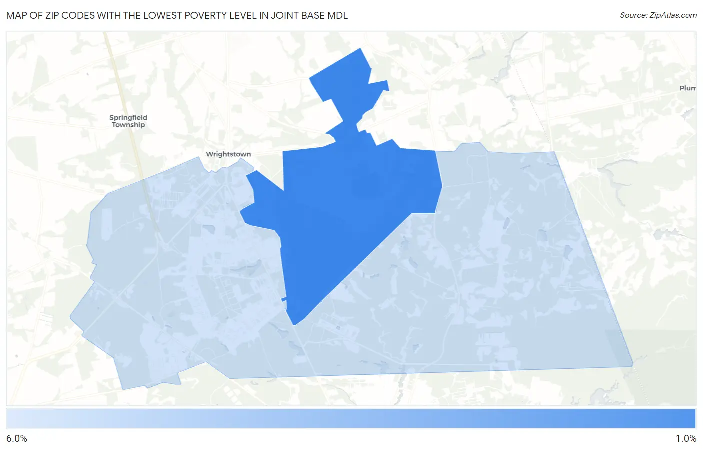 Zip Codes with the Lowest Poverty Level in Joint Base Mdl Map