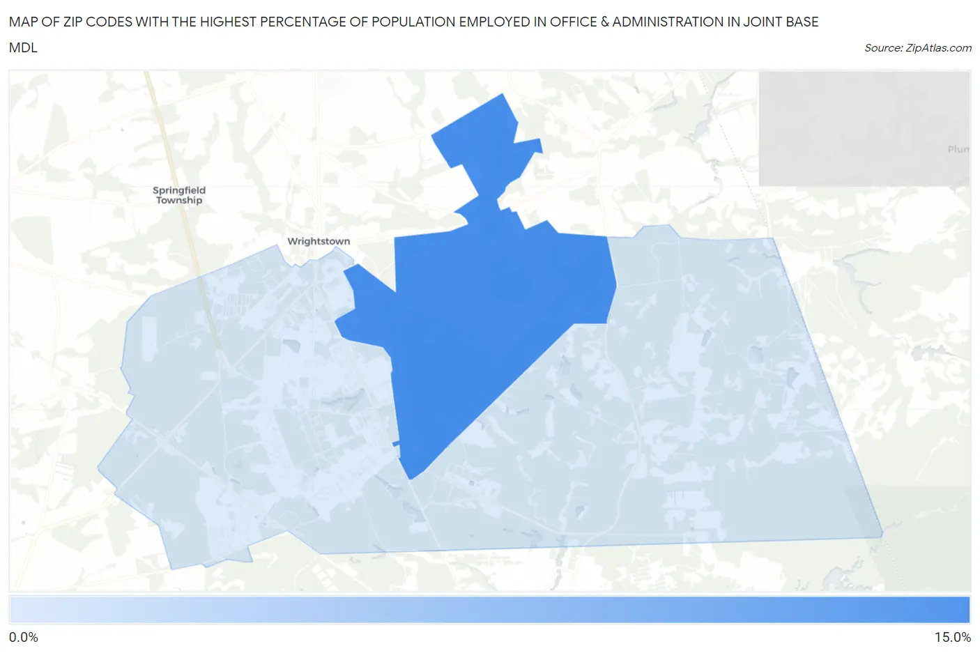 Zip Codes with the Highest Percentage of Population Employed in Office & Administration in Joint Base Mdl Map