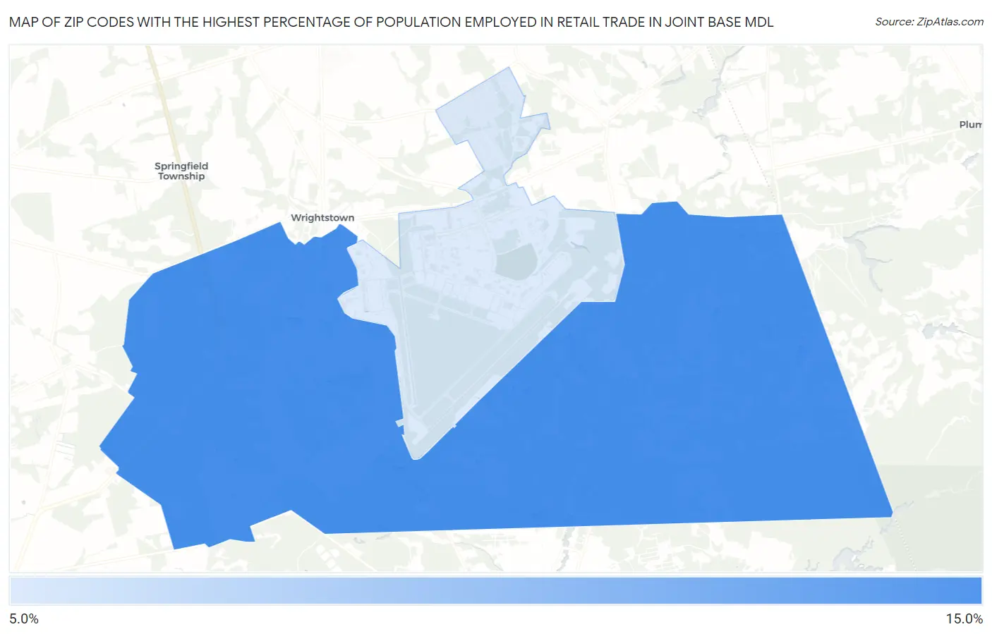 Zip Codes with the Highest Percentage of Population Employed in Retail Trade in Joint Base Mdl Map
