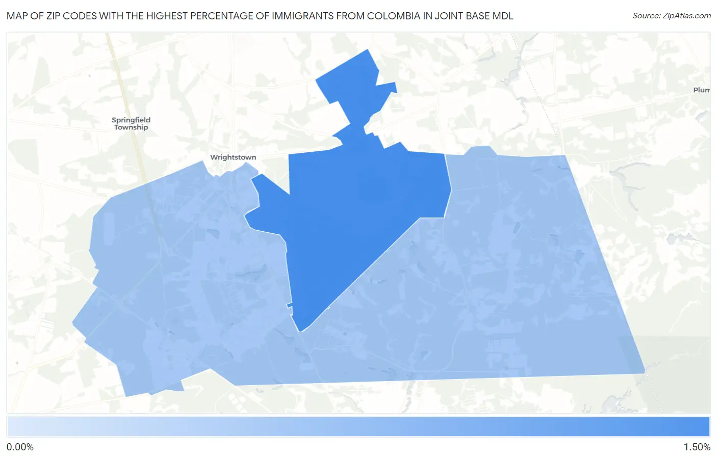 Zip Codes with the Highest Percentage of Immigrants from Colombia in Joint Base Mdl Map