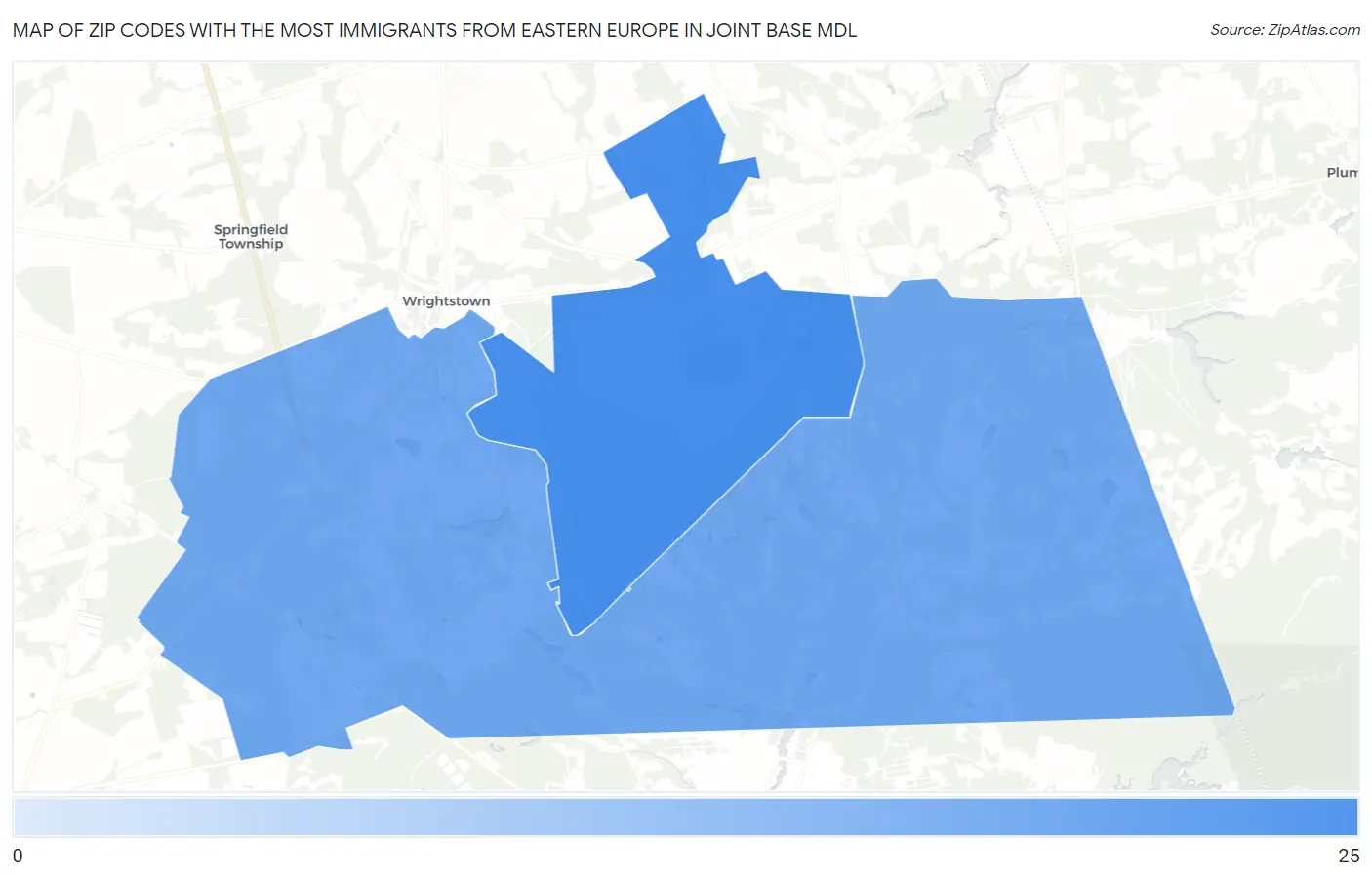 Zip Codes with the Most Immigrants from Eastern Europe in Joint Base Mdl Map