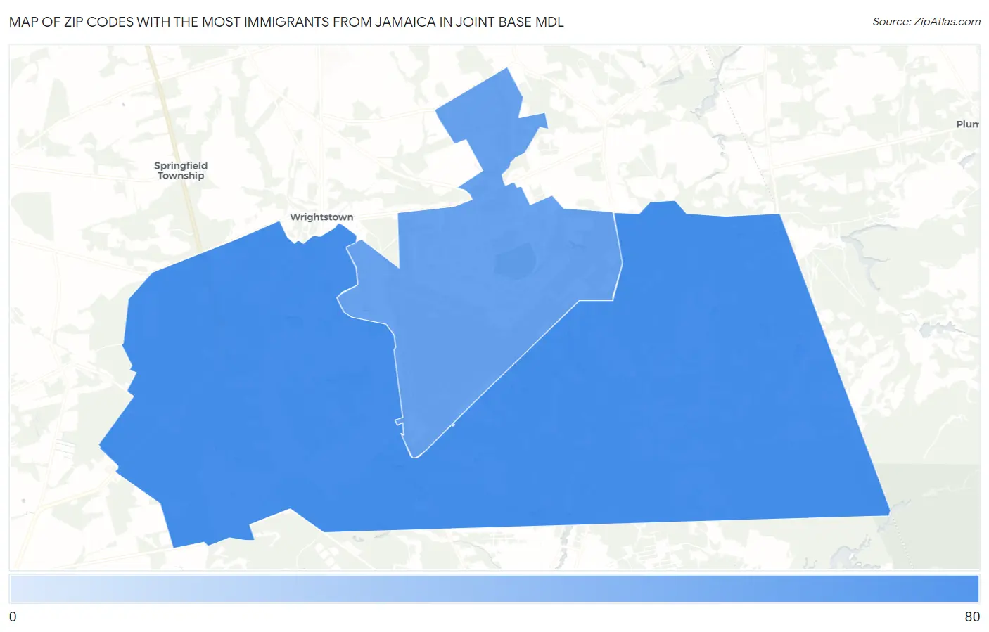Zip Codes with the Most Immigrants from Jamaica in Joint Base Mdl Map