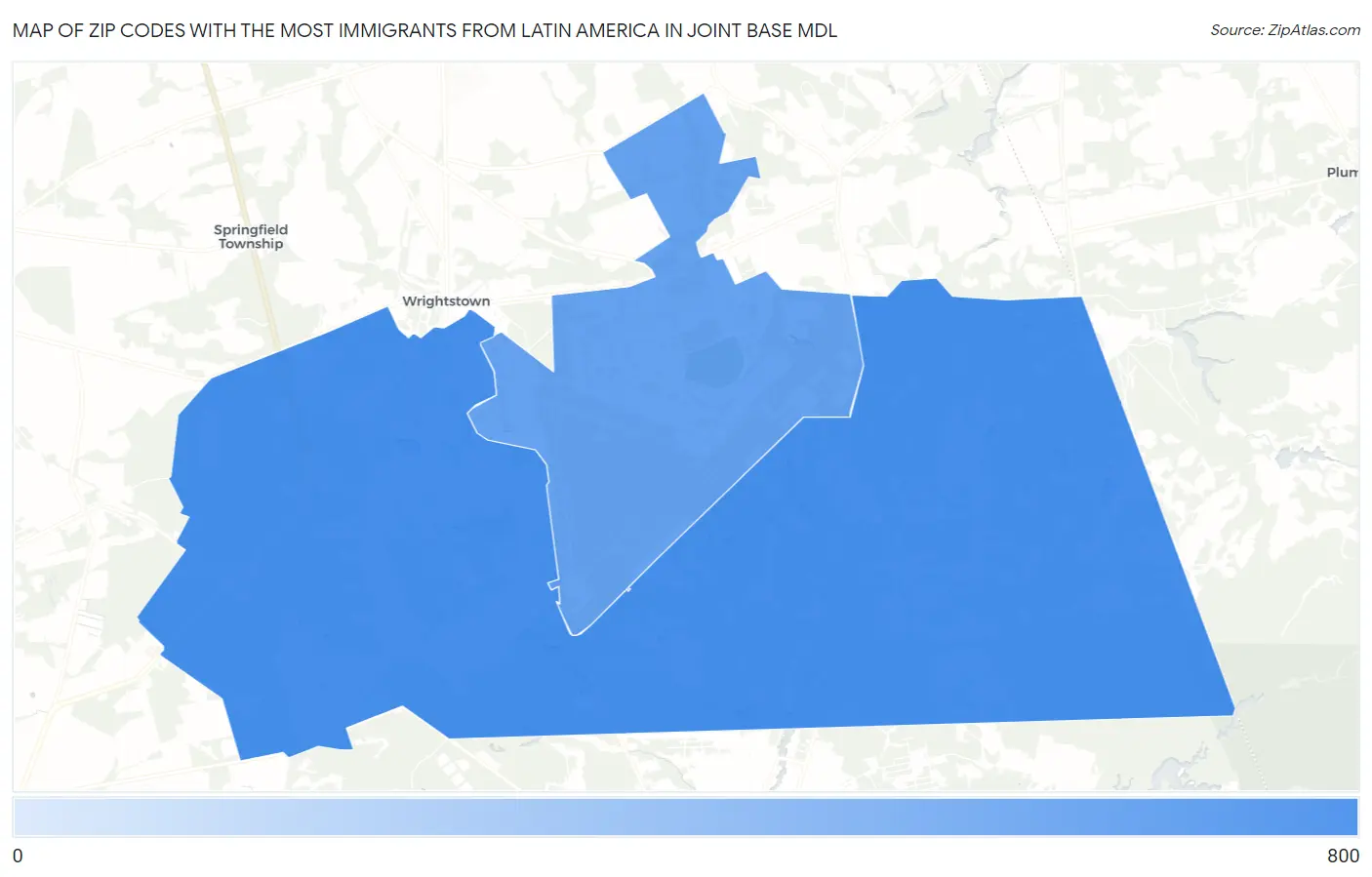 Zip Codes with the Most Immigrants from Latin America in Joint Base Mdl Map