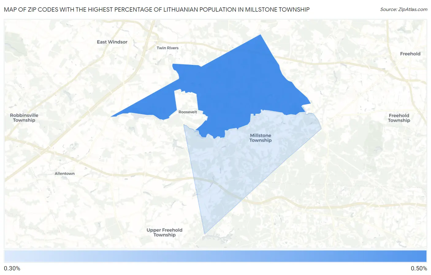 Zip Codes with the Highest Percentage of Lithuanian Population in Millstone Township Map