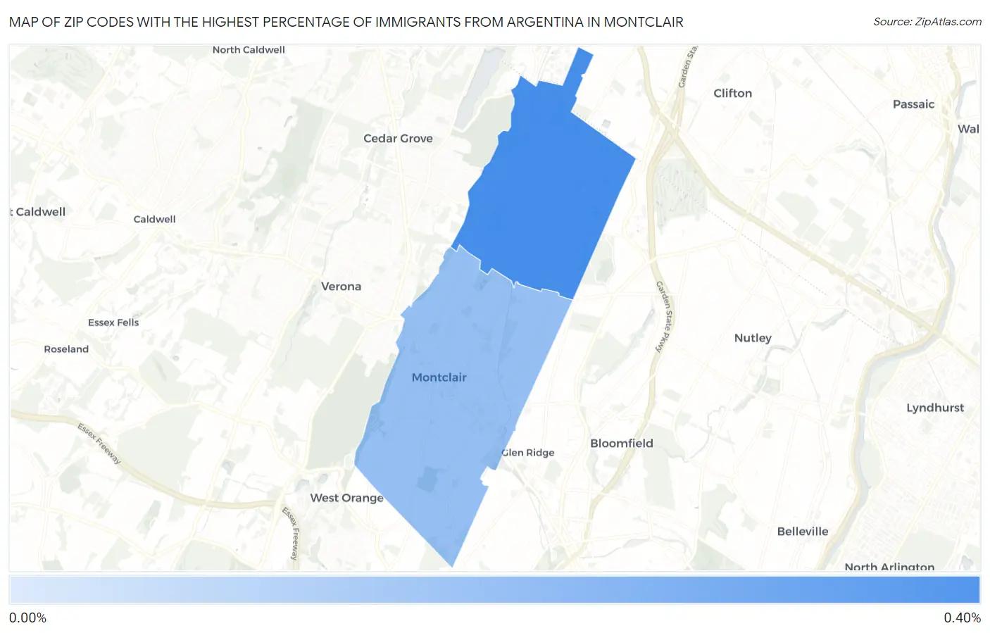 Zip Codes with the Highest Percentage of Immigrants from Argentina in Montclair Map