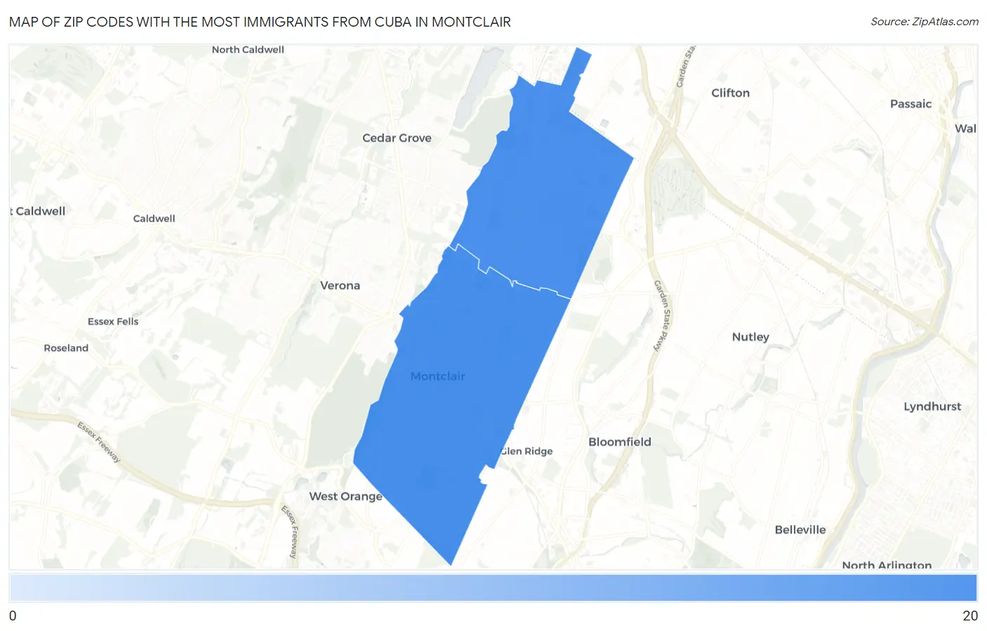 Zip Codes with the Most Immigrants from Cuba in Montclair Map