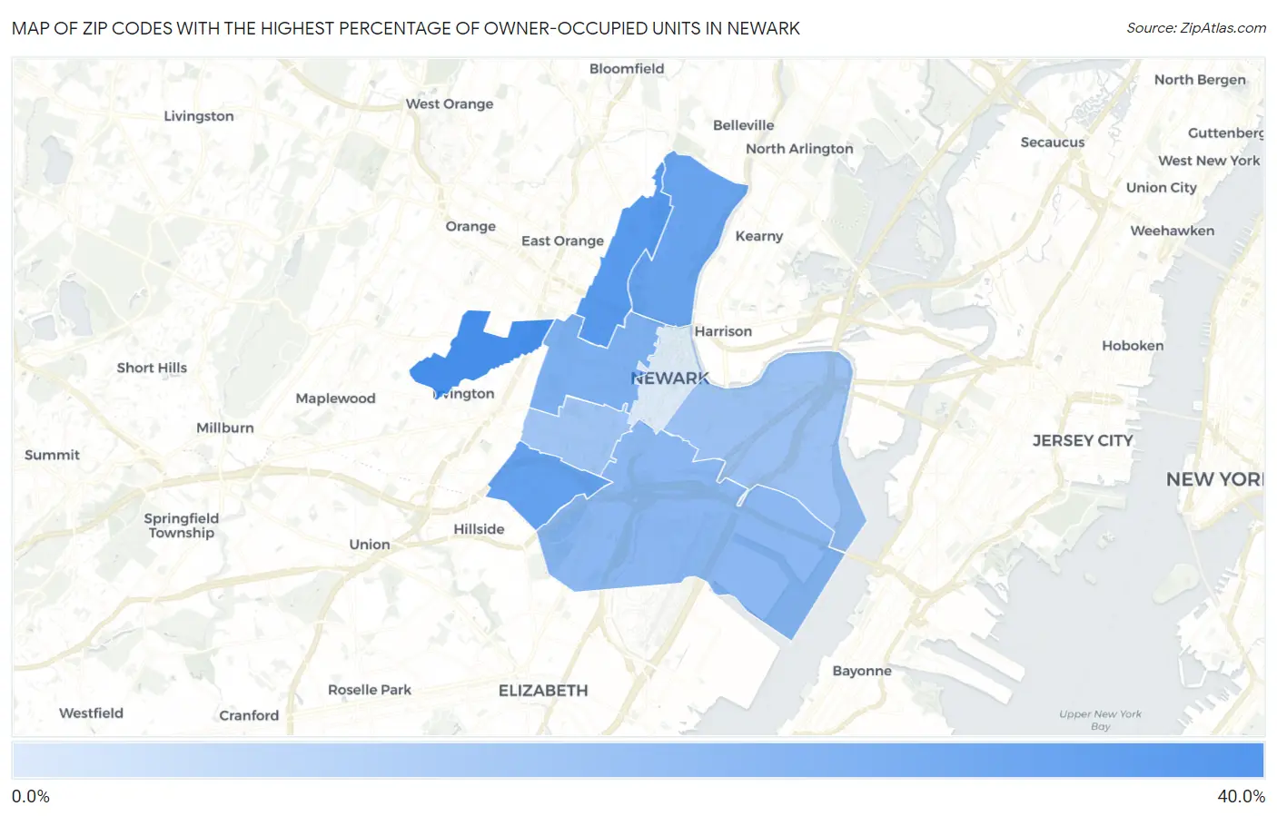Zip Codes with the Highest Percentage of Owner-Occupied Units in Newark Map