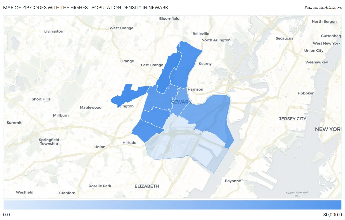 Zip Codes with the Highest Population Density in Newark Map