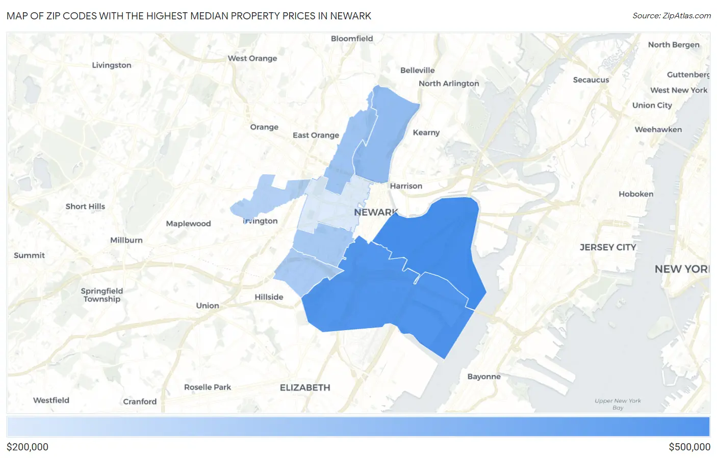 Zip Codes with the Highest Median Property Prices in Newark Map