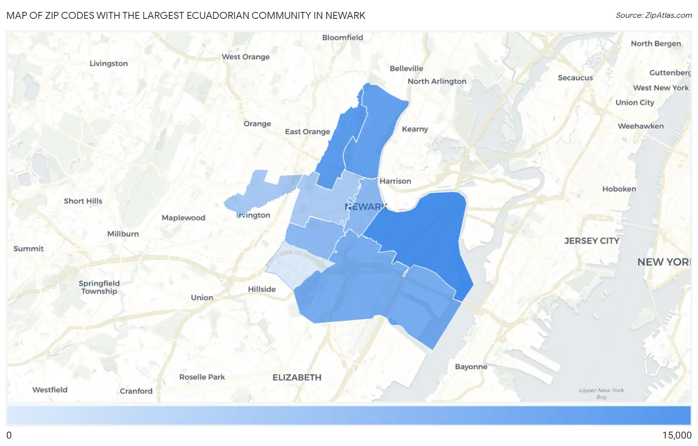 Zip Codes with the Largest Ecuadorian Community in Newark Map