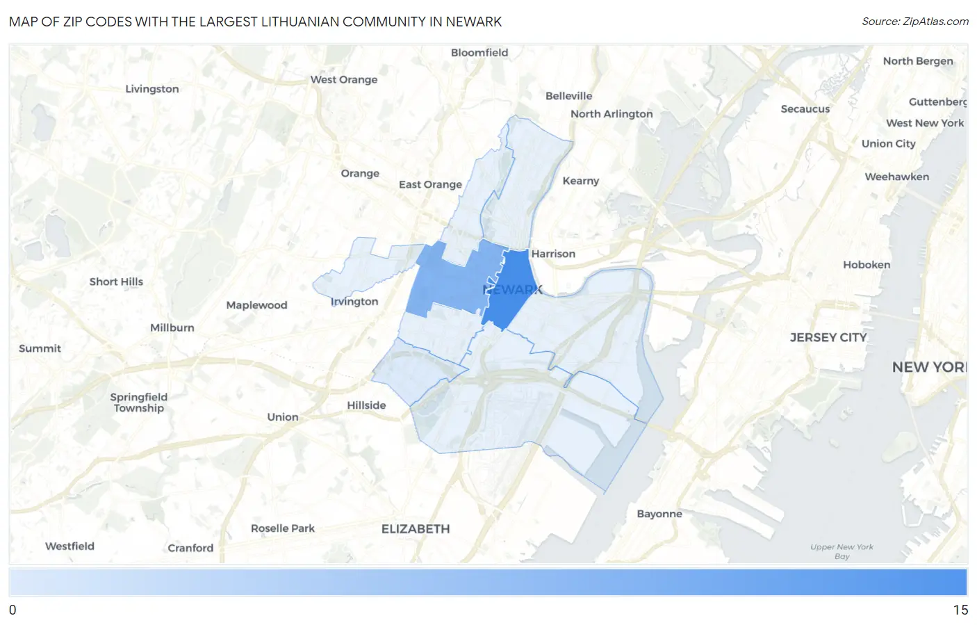 Zip Codes with the Largest Lithuanian Community in Newark Map