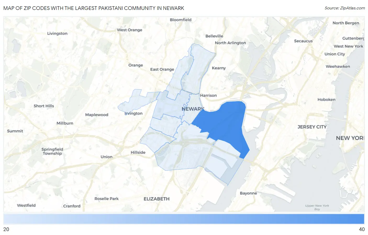 Zip Codes with the Largest Pakistani Community in Newark Map
