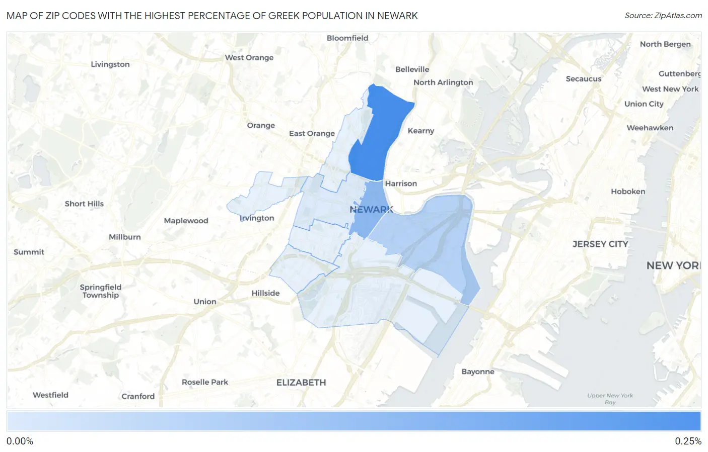 Zip Codes with the Highest Percentage of Greek Population in Newark Map