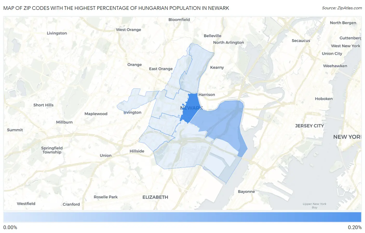 Zip Codes with the Highest Percentage of Hungarian Population in Newark Map