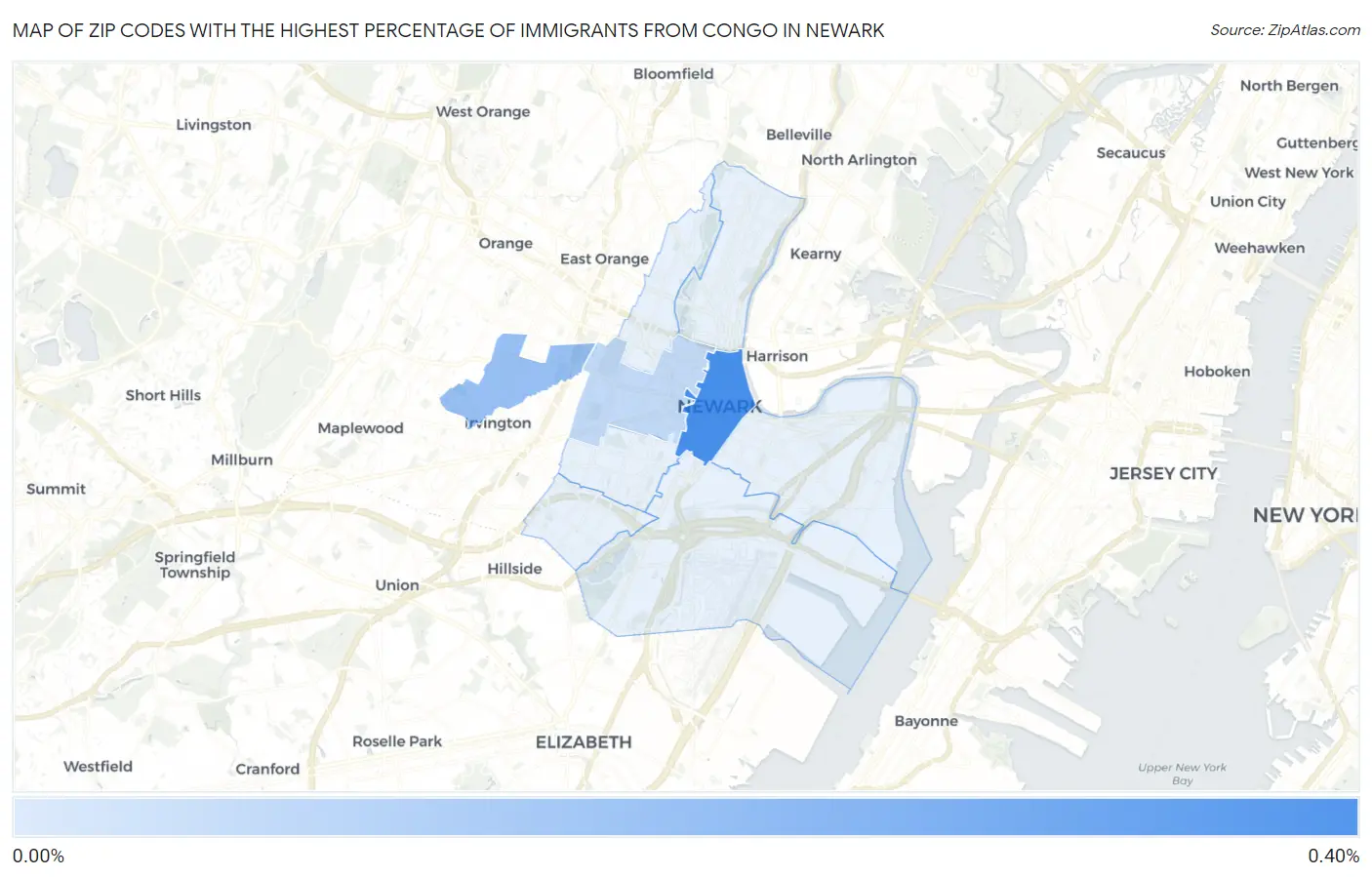 Zip Codes with the Highest Percentage of Immigrants from Congo in Newark Map
