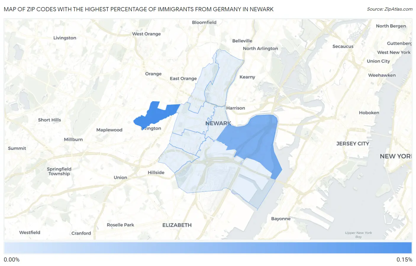 Zip Codes with the Highest Percentage of Immigrants from Germany in Newark Map
