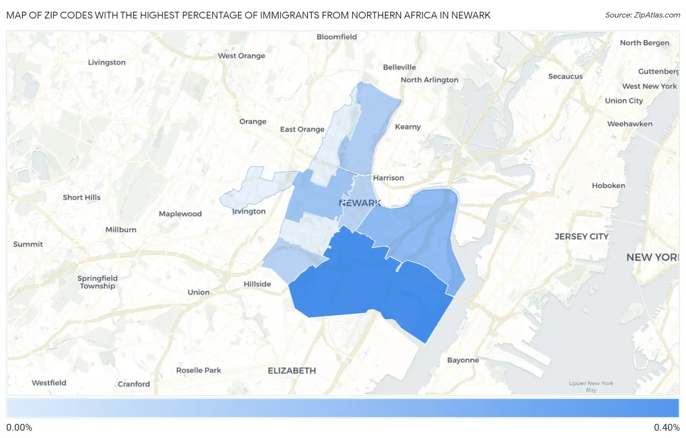 Zip Codes with the Highest Percentage of Immigrants from Northern Africa in Newark Map